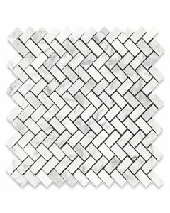 Carrara White 5/8x1-1/4 Herringbone Mosaic Tile Polished