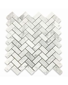 Carrara White 1x2 Herringbone Mosaic Tile Honed