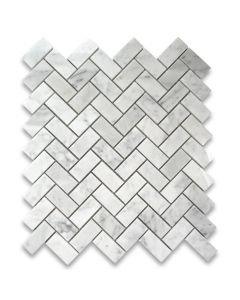 Carrara White 1x2 Herringbone Mosaic Tile Polished