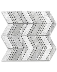 Carrara White Marble 1x4 Chevron Mosaic Tile w/ Lines Honed Bush-hammered Grooved