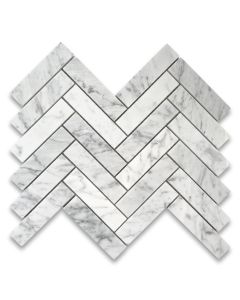Carrara White 1x4 Herringbone Marble Mosaic Tile Polished
