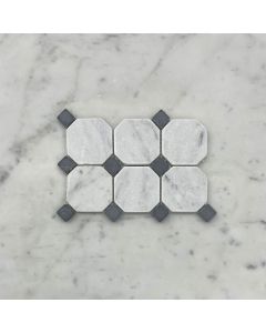 (Sample) Carrara White Marble 2 inch Octagon Mosaic Tile w/ Nero Marquina Black Dots Tumbled