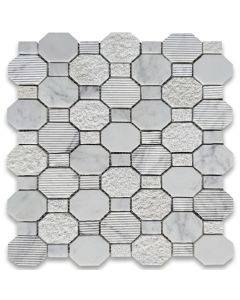 c82xm-carrara-white-marble-2-inch-regency-stella-long-octagon-w-black-dots-polished-bush-hammered-grooved.jpg