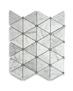 Carrara White 2 3/4 inch Triangle Mosaic Tile w/ Gray Round Dots Polished