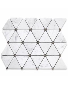 Carrara White 2-3/4 inch Triangle Mosaic Tile w/ Emperador Dark Round Dots Honed