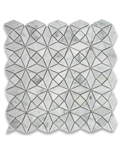 Carrara White Kaleidoscope Pattern Diamond Mix Mosaic Tile Polished