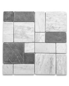 Carrara White Marble Block Basket Mosaic Tile Tumbled