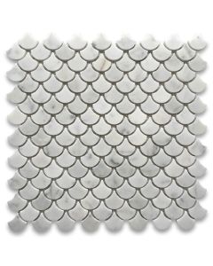 Carrara White Medium Fish Scale Fan Shaped Mosaic Tile Honed
