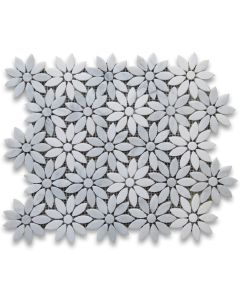 Carrara White Mix Thassos Marble Daisy Flower Mosaic Tile Honed
