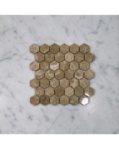 (Sample) Emperador Light Marble 1 inch Hexagon Mosaic Tile Polished