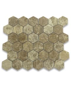 Emperador Light 2 inch Hexagon Mosaic Tile Polished