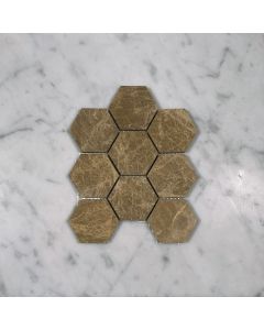 (Sample) Emperador Light Marble 2 inch Hexagon Mosaic Tile Polished
