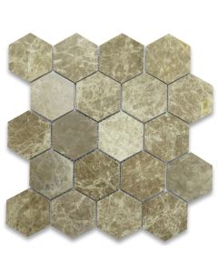 Emperador Light 3 inch Hexagon Mosaic Tile Polished