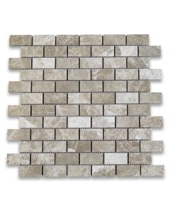 Emperador Light Marble 1x2 Medium Brick Mosaic Tile Polished