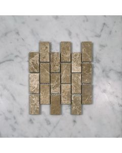 (Sample) Emperador Light Marble 1x2 Medium Brick Mosaic Tile Polished