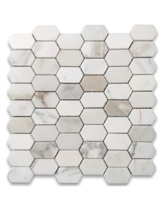 Calacatta Gold Marble 1x2 Hive Picket Constellation Long Hexagon Mosaic Tile Honed