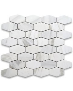 Calacatta Gold Marble 1-1/4x3 Elongated Hexagon Mosaic Tile Polished