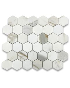 Calacatta Gold Marble 2 inch Hexagon Mosaic Tile Honed