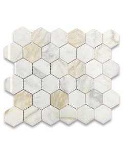 Calacatta Gold Marble 2 inch Hexagon Mosaic Tile Polished
