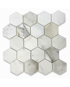 Calacatta Gold Marble 3 inch Hexagon Mosaic Tile Honed