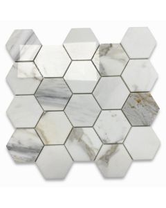 Calacatta Gold Marble 3 inch Hexagon Mosaic Tile Polished