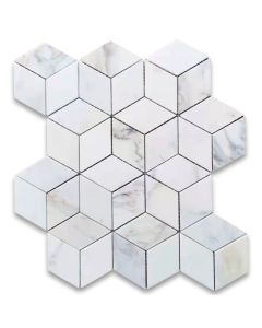 Calacatta Gold Marble 2x3 Illusion 3D Cube Rhombus Diamond Hexagon Mosaic Tile Honed