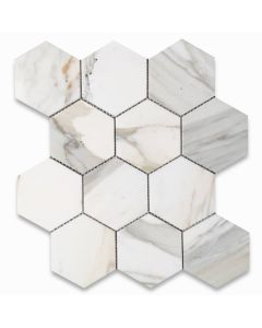 Calacatta Gold Marble 4 inch Hexagon Mosaic Tile Honed