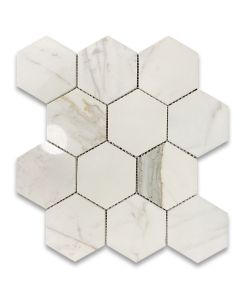 Calacatta Gold Marble 4 inch Hexagon Mosaic Tile Polished