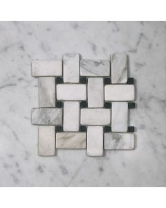 (Sample) Calacatta Gold 1"x2" Basketweave Mosaic Tile w/ Black Dots Tumbled - Marble from Italy
