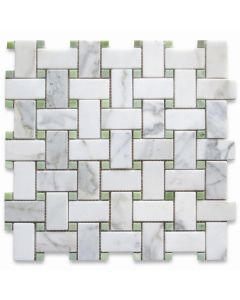 Calacatta Gold 1x2 Basketweave Mosaic Tile w/ Green Dots Honed
