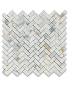 Calacatta Gold Marble 5/8x1-1/4 Herringbone Mosaic Tile Honed