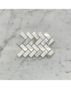 (Sample) Calacatta Gold 5/8" x 1 1/4" Herringbone Mosaic Tile Polished - Marble from Italy