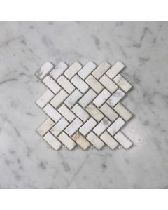 (Sample) Calacatta Gold 5/8" x 1 1/4" Herringbone Mosaic Tile Tumbled - Marble from Italy