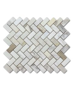 Calacatta Gold Marble 1x2 Herringbone Mosaic Tile Tumbled