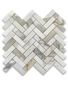 Calacatta Gold 1x3 Herringbone Mosaic Tile Polished