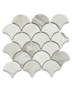 Calacatta Gold Grand Fish Scale Fan Shaped Mosaic Tile Honed