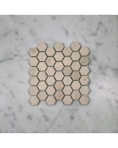 (Sample) Moleanos Beige Golden Beach Limestone 1 inch Hexagon Mosaic Tile Honed