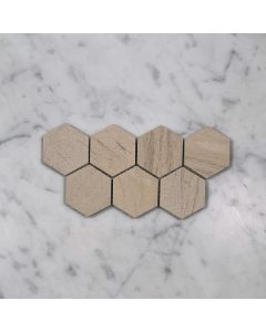 (Sample) Moleanos Beige Golden Beach Limestone 2 inch Hexagon Mosaic Tile Honed