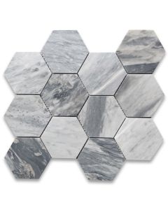 Bardiglio Gray Marble 4 inch Hexagon Mosaic Tile Honed