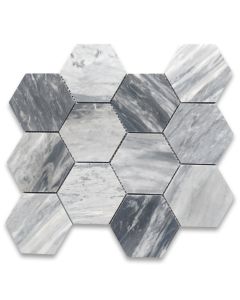 Bardiglio Gray Marble 4 inch Hexagon Mosaic Tile Polished