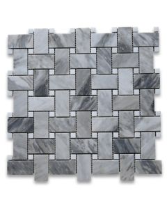 Bardiglio Gray 1x2 Basketweave Mosaic Tile w/ Carrara White Dots Honed