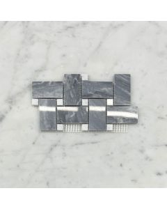 (Sample) Bardiglio Gray Marble 1x2 Basketweave Mosaic Tile w/ Carrara White Dots Polished