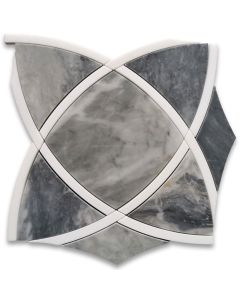 Bardiglio Gray Marble Celtic Waterjet Mosaic Tile w/ Thassos White Ribbons Polished