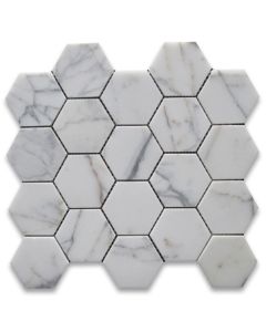 Statuary White Marble 3 inch Hexagon Mosaic Tile Honed