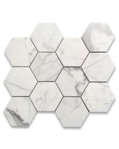 Statuary White Marble 4 inch Hexagon Mosaic Tile Honed