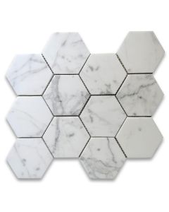 Statuary White Marble 4 inch Hexagon Mosaic Tile Polished