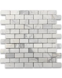Statuary White Marble 1x2 Medium Brick Mosaic Tile Honed