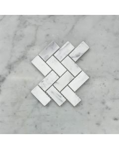 Statuary White Marble 1x2 Herringbone Mosaic Tile Honed