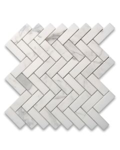 Statuary White Marble 1x3 Herringbone Mosaic Tile Honed