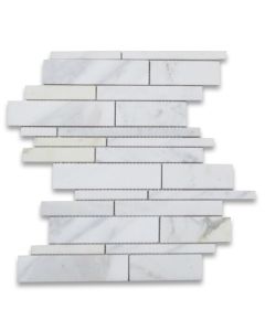 Statuary White Marble Random Strip Modern Brick Mosaic Tile Honed